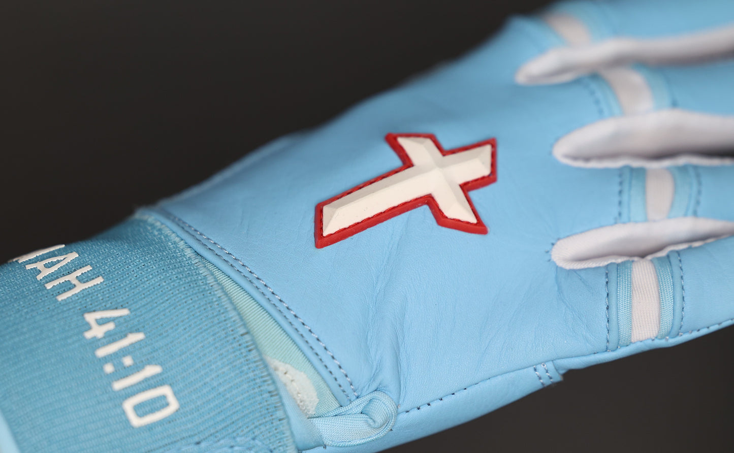 Baby Blue/White Cross Batting Gloves