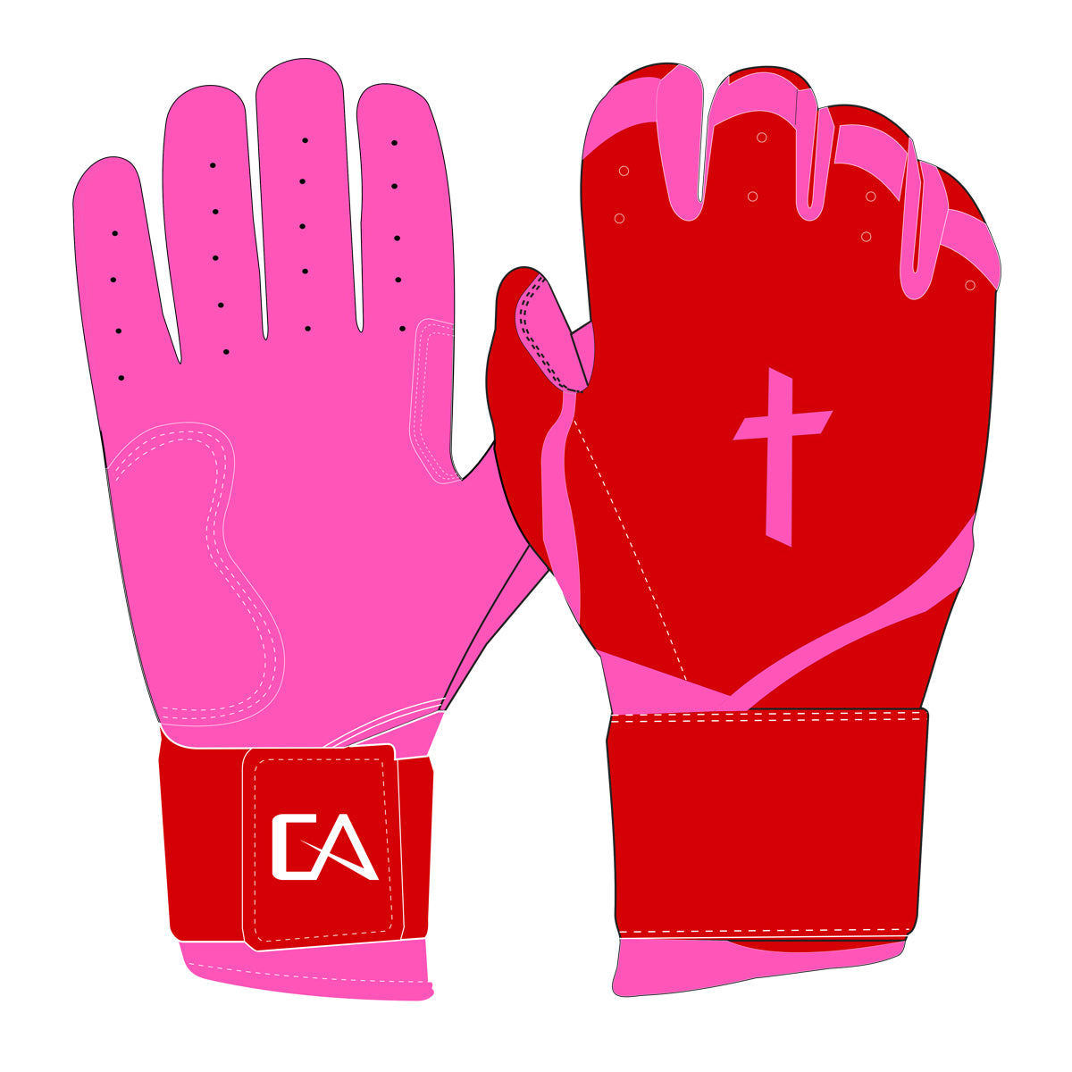 Red Pink Cross Batting Gloves