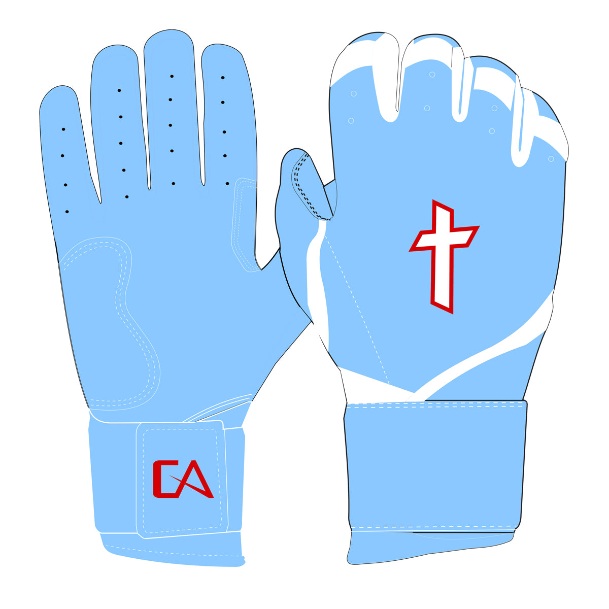Baby Blue/White Cross Batting Gloves