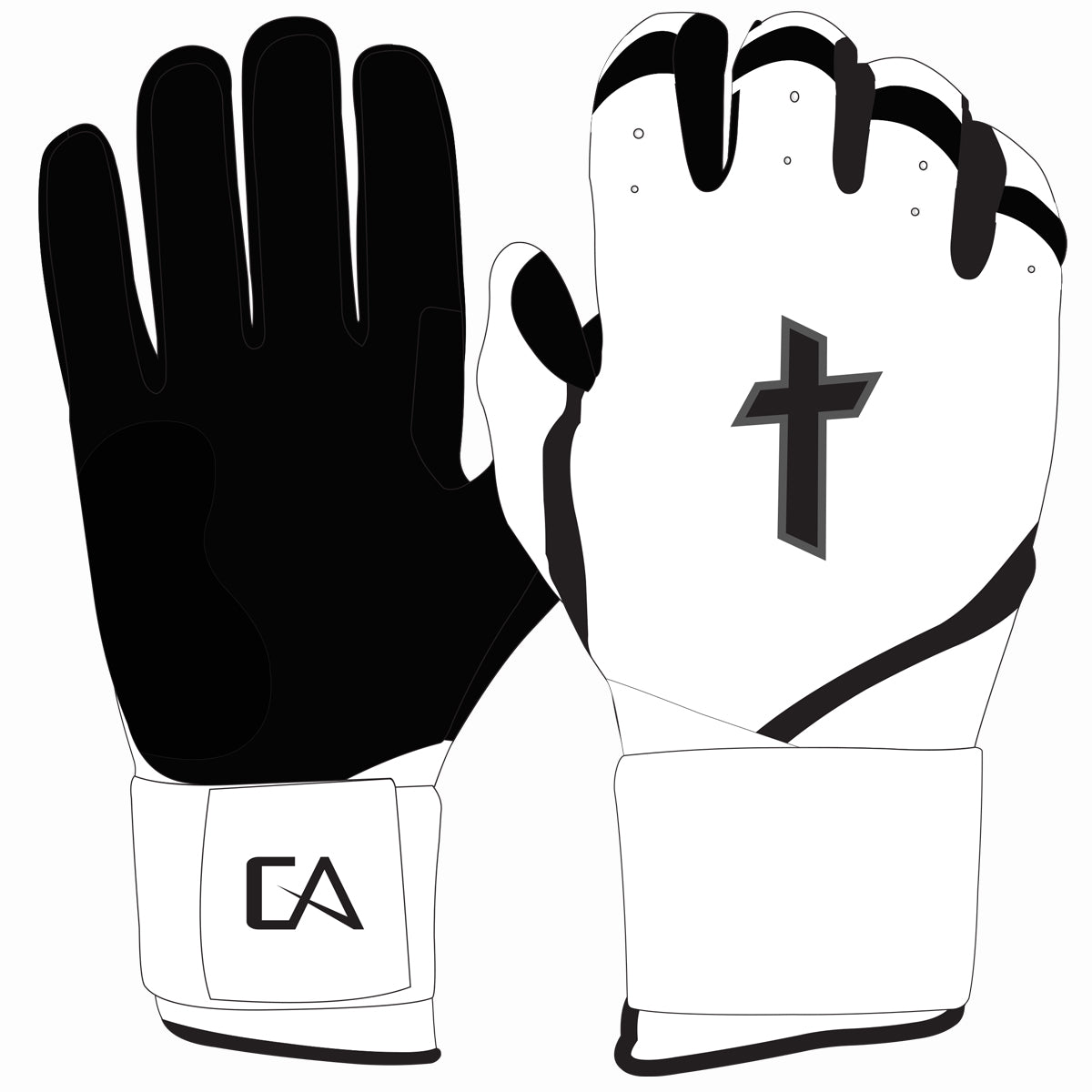White/Black Cross Batting Gloves