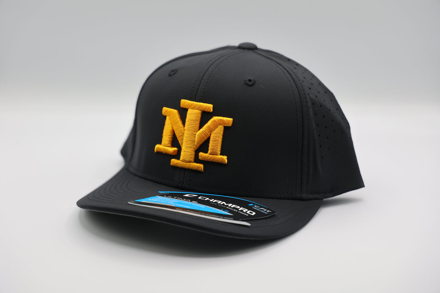 Merritt Island Black Single Color Logo Ventilated Stretch Fit Hat