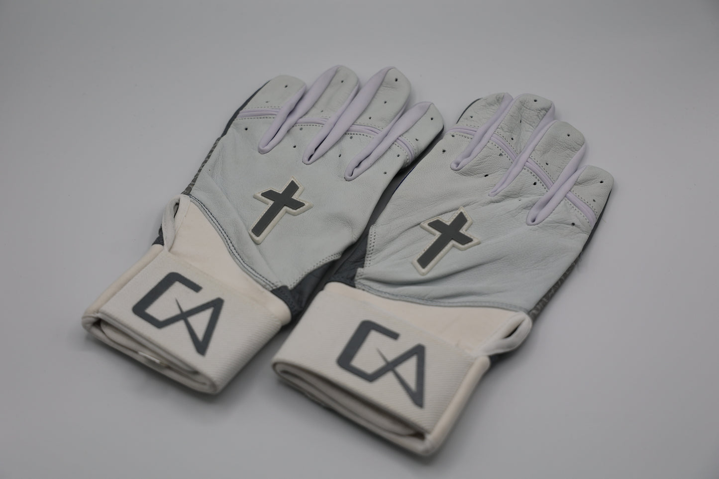 Cross Leather Batting Gloves - White