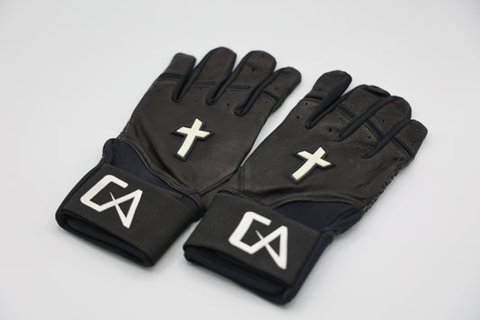 Cross Leather Batting Gloves - Black
