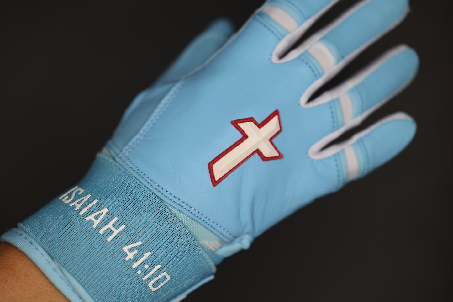 Baby Blue/White Cross Batting Gloves