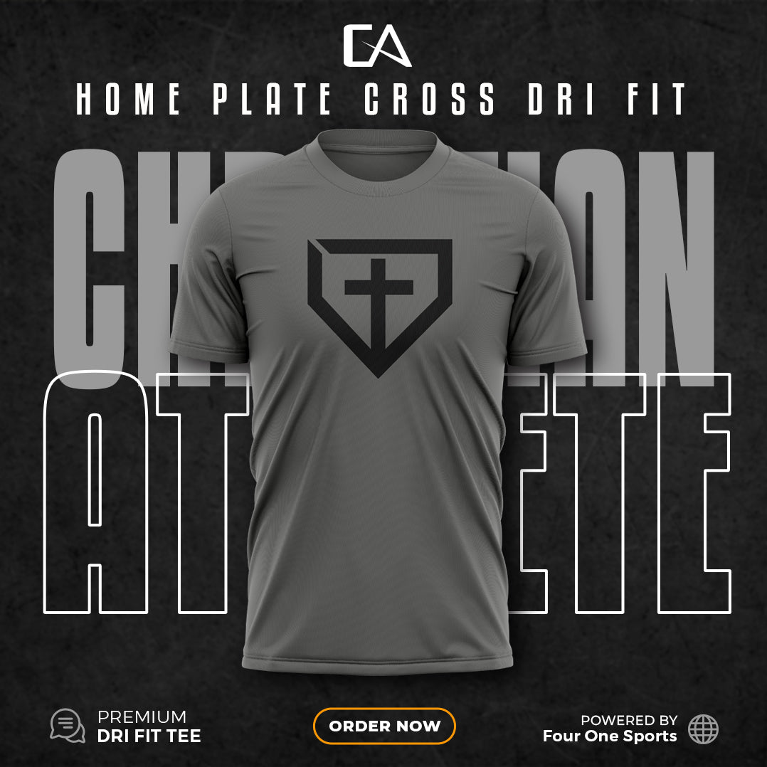 Home Plate Cross Charcoal and Black Dri Fit Tee Shirt