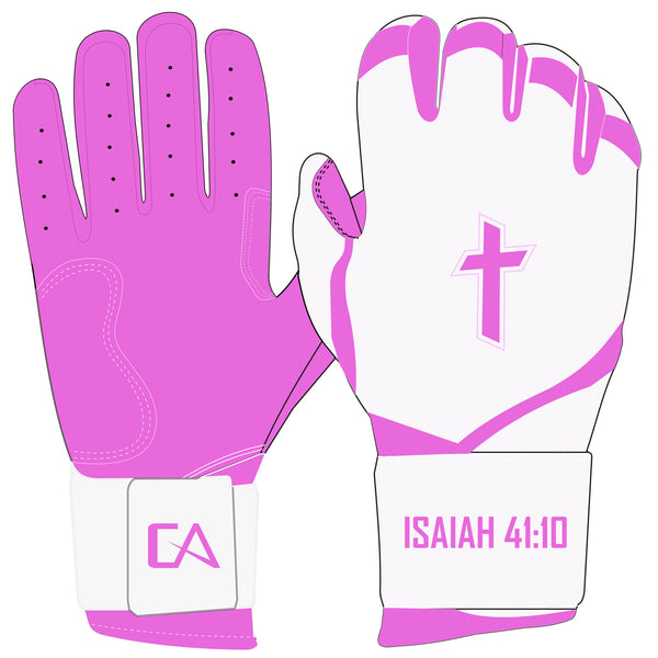White & Pink Cross Batting Gloves