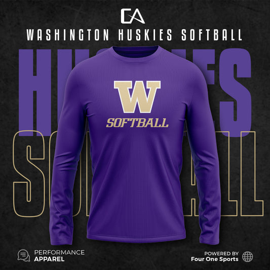 Washington Softball Purple Logo Long Sleeve Dri Fit Teel