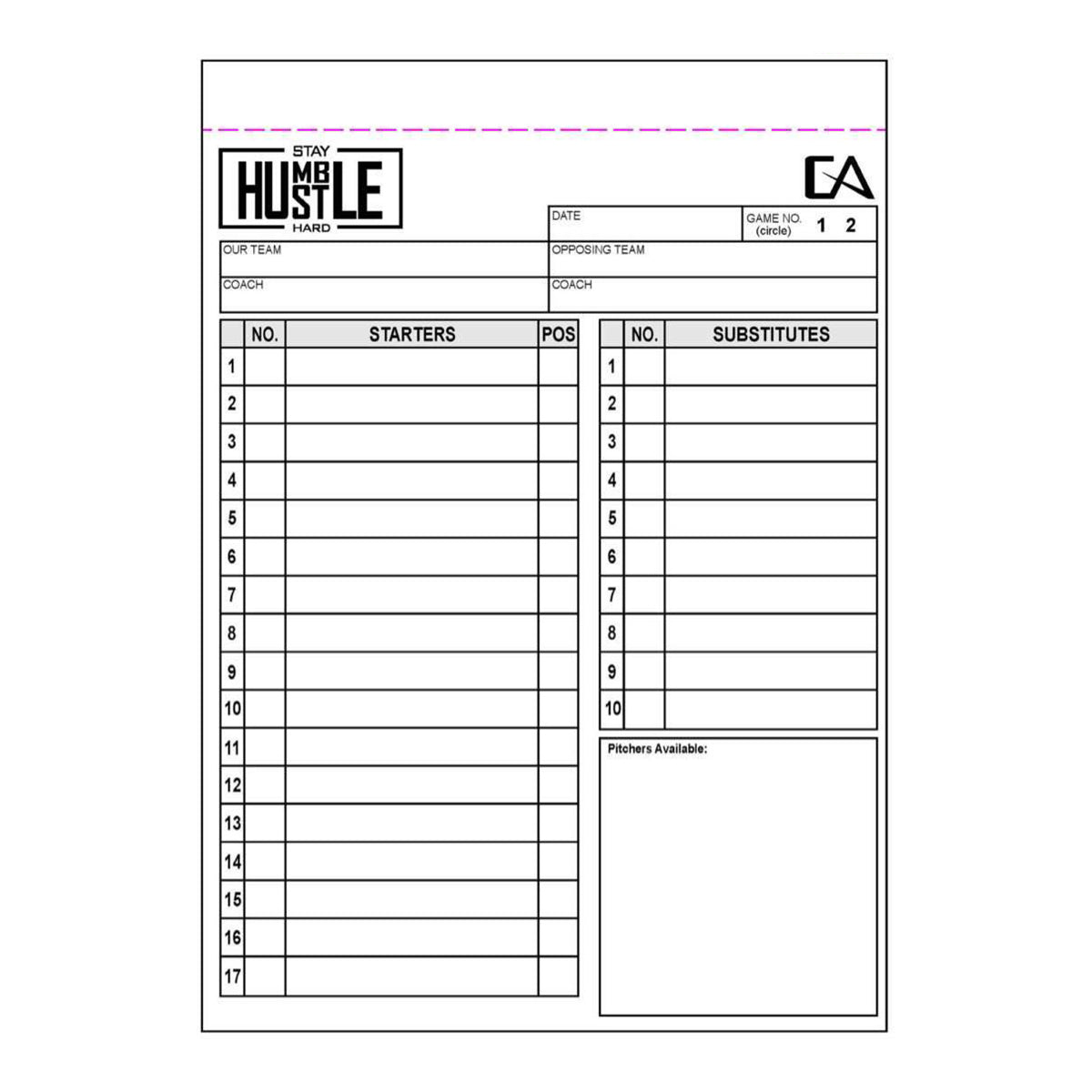 Game Day Line-Up Cards - 30 - Baseball-Softball